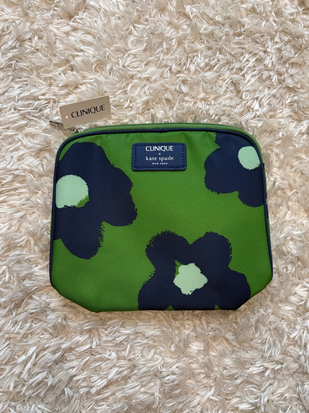 kate spade x Clinique Collab Green Navy Floral Flower Cosmetic Pouch Makeup Bag